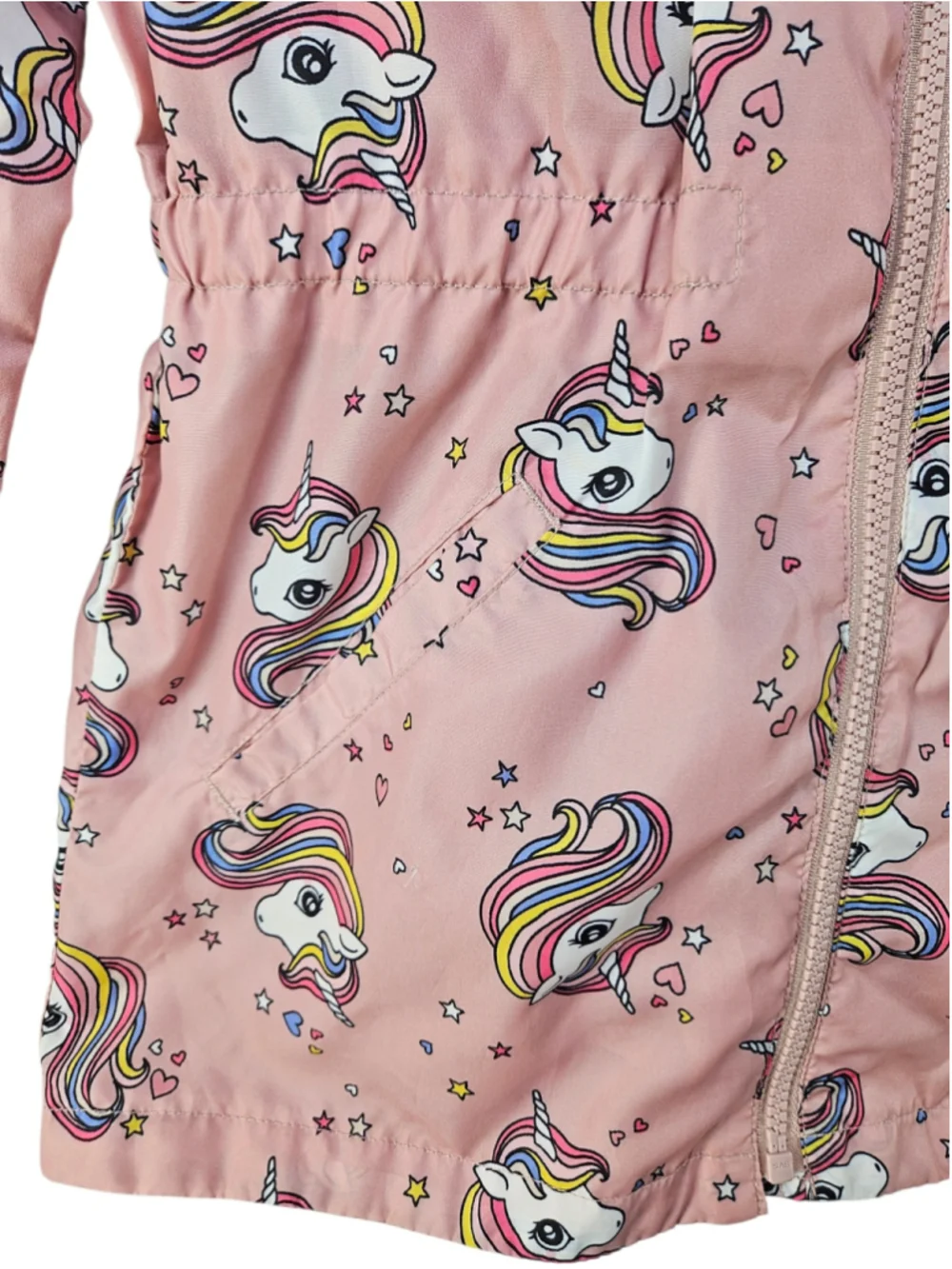 H&M Girls Unicorn Print Hooded Rain Jacket Pink Lightweight Size 6-7 Years